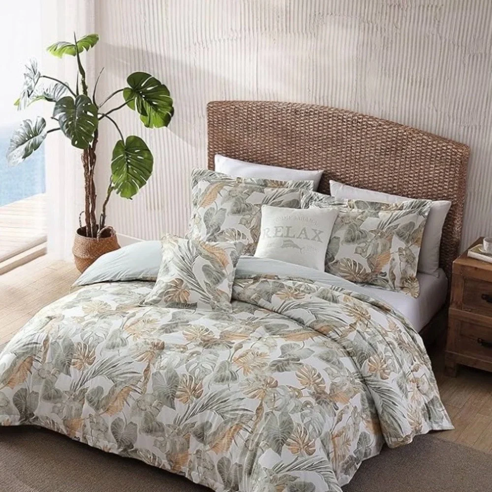 Tommy Bahama Raw Coast Green Cotton Reversible Duvet Cover Set Queen - Picture 2 of 8